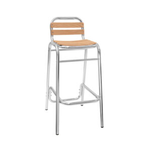 Sgabello alto in alluminio e legno